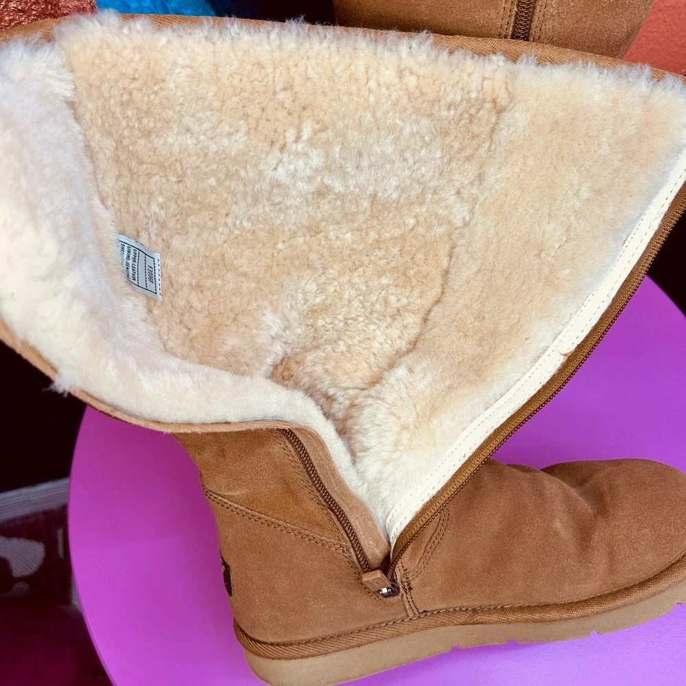 UGG Australia 5235 Tall Suede Shearling Boots Women's Size 7 Chestnut Side Zip